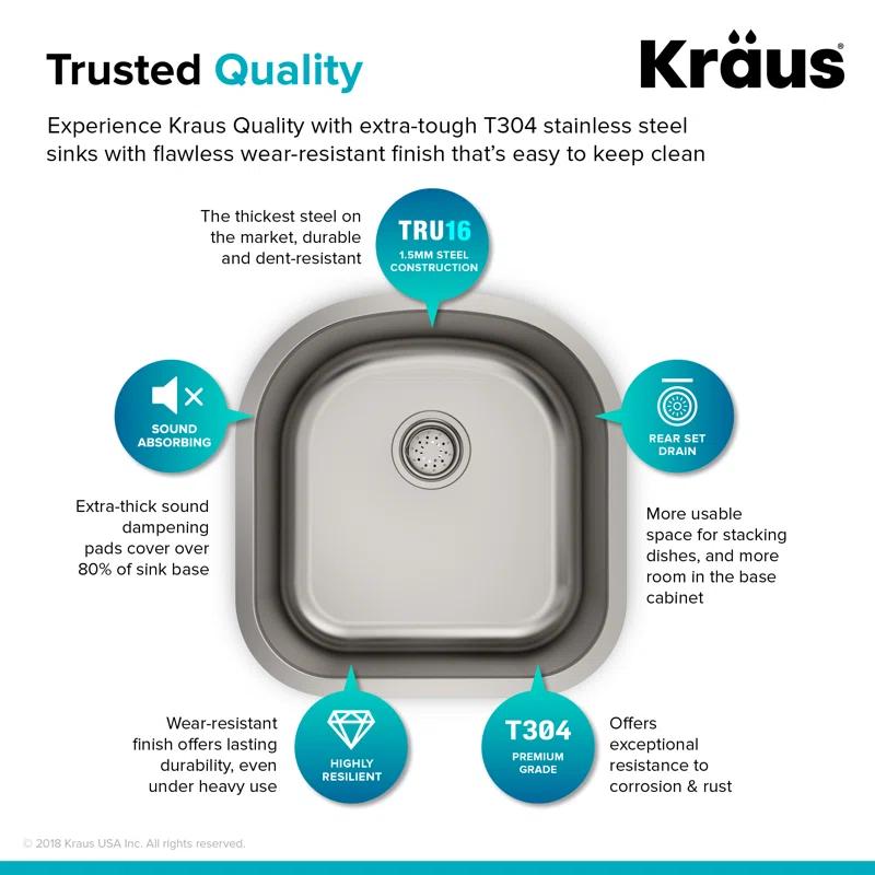 KRAUS Premier Undermount Single Bowl 18-Gauge Stainless Steel Kitchen Sink