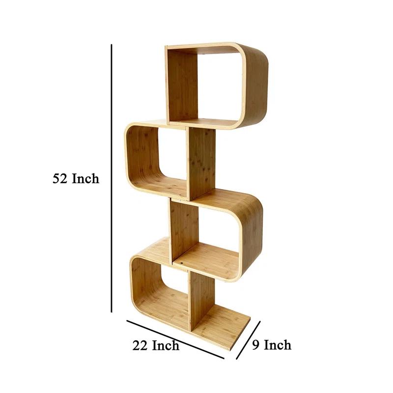 Benjara Tima Accent Bookshelf, 52 Inch Tall Storage, Walnut Brown Bamboo Frame