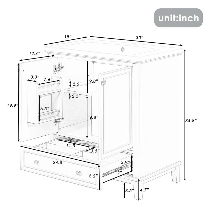 Jeltyprey 30" Bathroom Vanity with Sink Combo, Multi-functional Bathroom Cabinet with Doors and Drawer