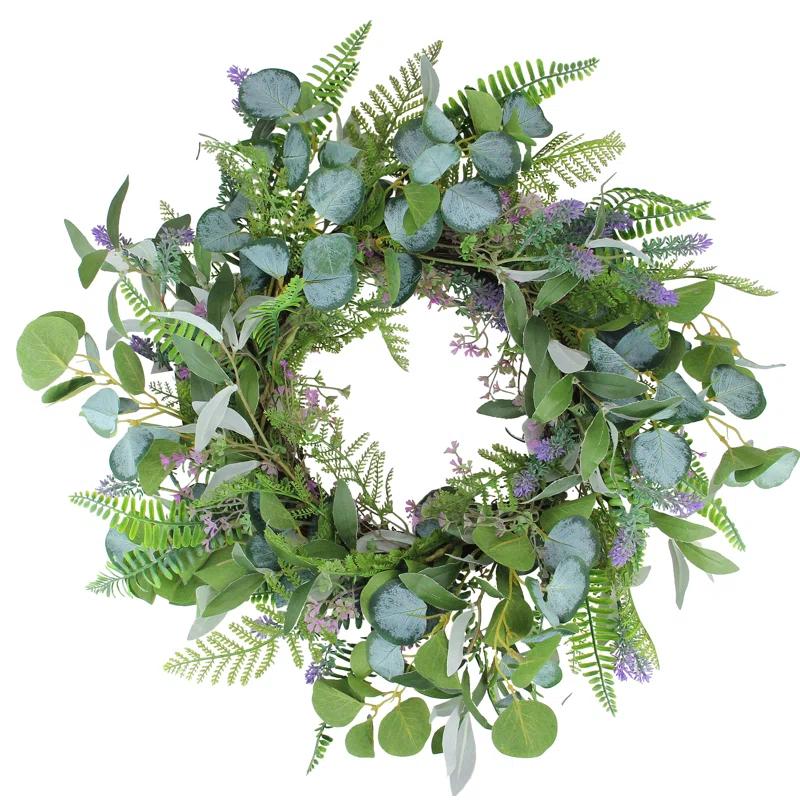 Northlight Seasonal Lavender and Mixed Foliage Artificial Floral Spring Wreath Purple and Green - 22-Inch