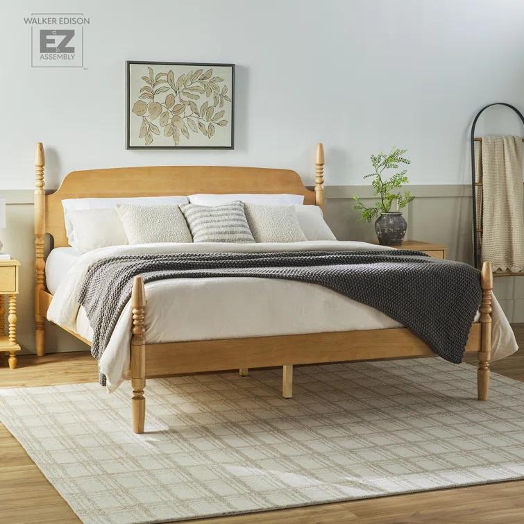 Walker Edison Vivienne Traditional Easy Assembly Solid Wood Turned Spindle Bed