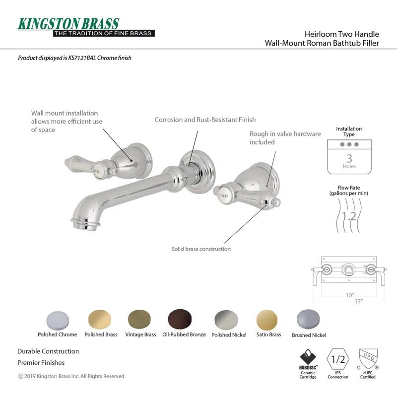 Kingston Brass KS7122BAL Kingston Brass Heirloom Two-Handle 3-Hole Wall Mount Bathroom Faucet