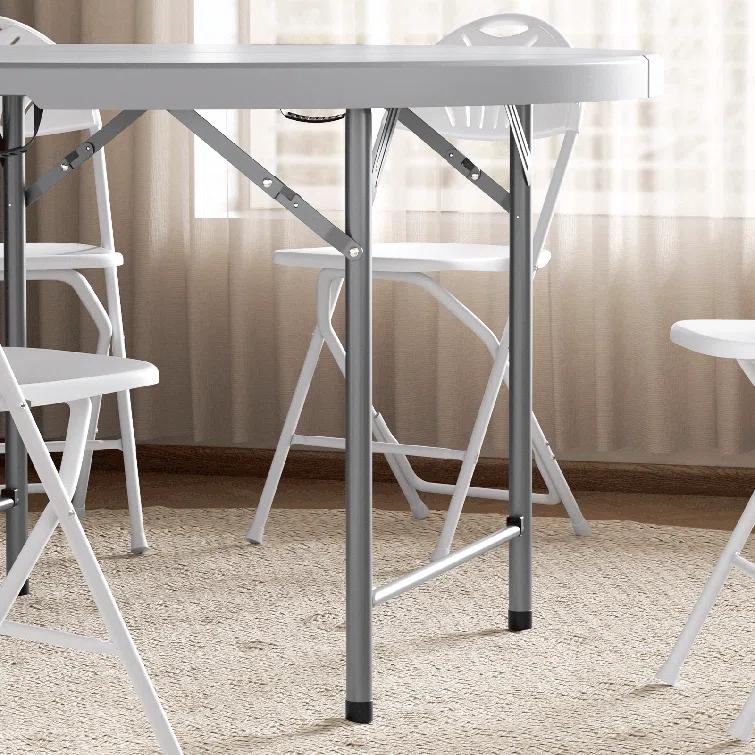 Plastic Round Folding Table, Portable Foldable Party Banquet Table for Camping Dining Outdoor Picnic