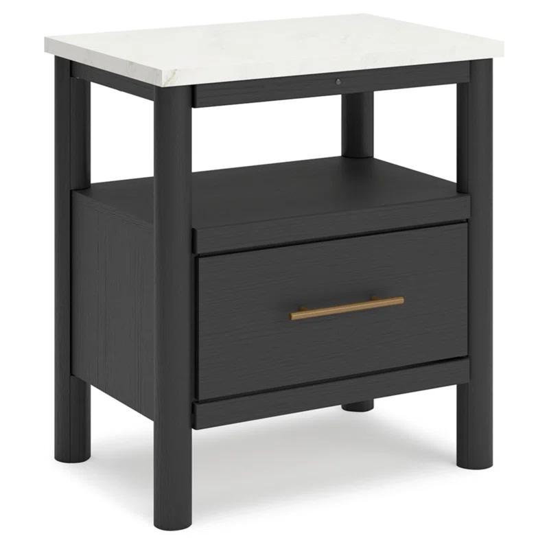 Black and White Marble Top Nightstand with Drawer