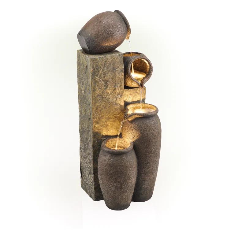 Alpine Weather Resistant Floor Fountain with Light