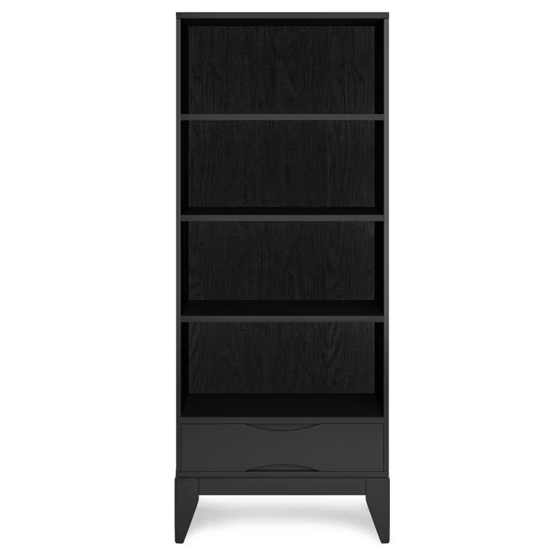 Simpli Home Harper 24"W Solid Hardwood 4 Shelf Mid-Century Modern Bookcase with Drawer and Adjustable Shelves