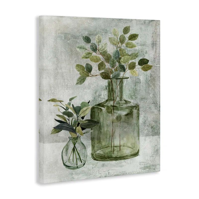 Stupell Industries Herbal Plants Green Leaves Country Vase Rustic Painting Oversized Wall Plaque Art By Carol Robinson