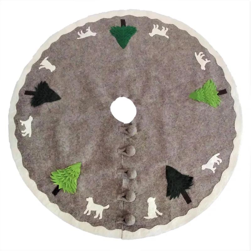 Arcadia Home Cream Dogs and Green Trees Christmas Tree Skirt on Gray in Hand Felted Wool | Wayfair