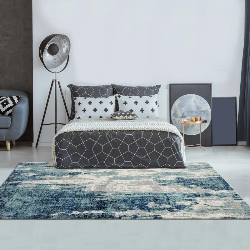 17 Stories Elkmont Abstract Light Blue/Gray Area Rug