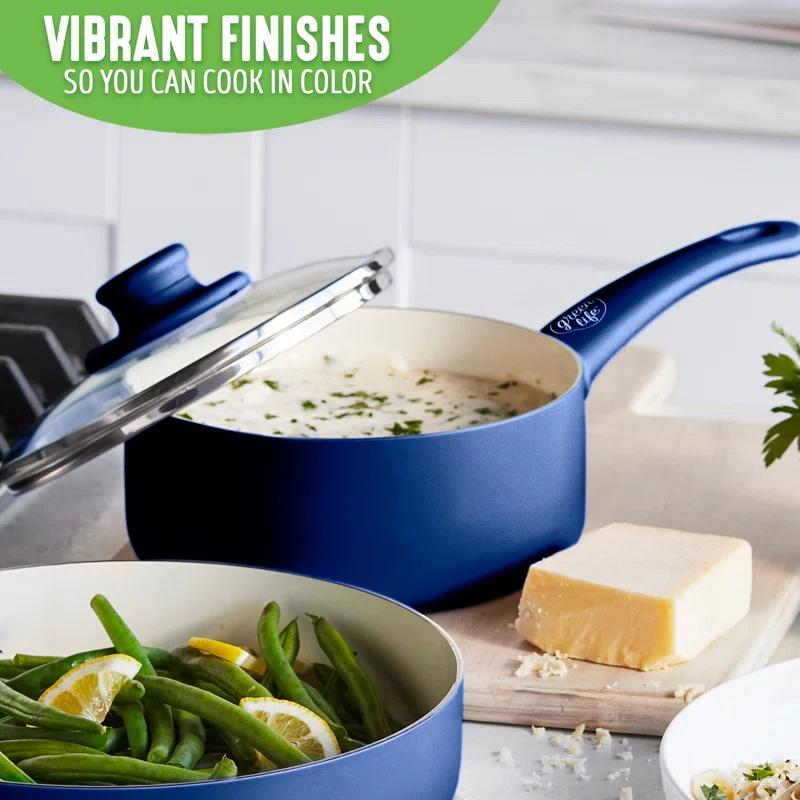 GreenLife GreenLife Soft Grip Healthy Ceramic Nonstick, 1QT And 2QT Saucepan Pot Set With Lids, Dishwasher Safe