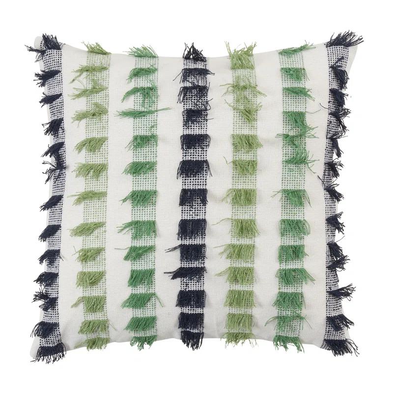 Saro Frankie Collection Fringed Cotton Throw Pillow
