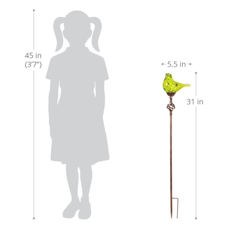 Exhart Exhart Solar Pearlized Hand Blown Glass Bird Garden Stake, 6 by 31 Inches