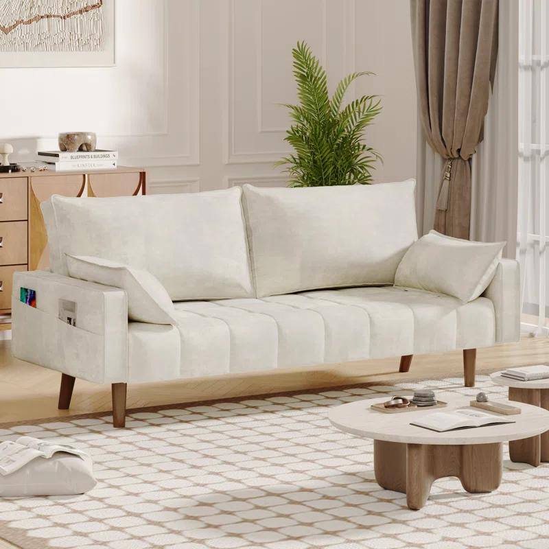 Mercer41 Damales 70" Square Arm Loveseat Sofa, Modern Velvet Loveseat with 2 Pillows