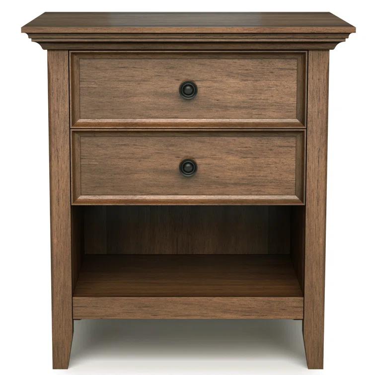 Simpli Home Amherst 24"W 2-Drawer Solid Wood Nightstand with Open Shelf
