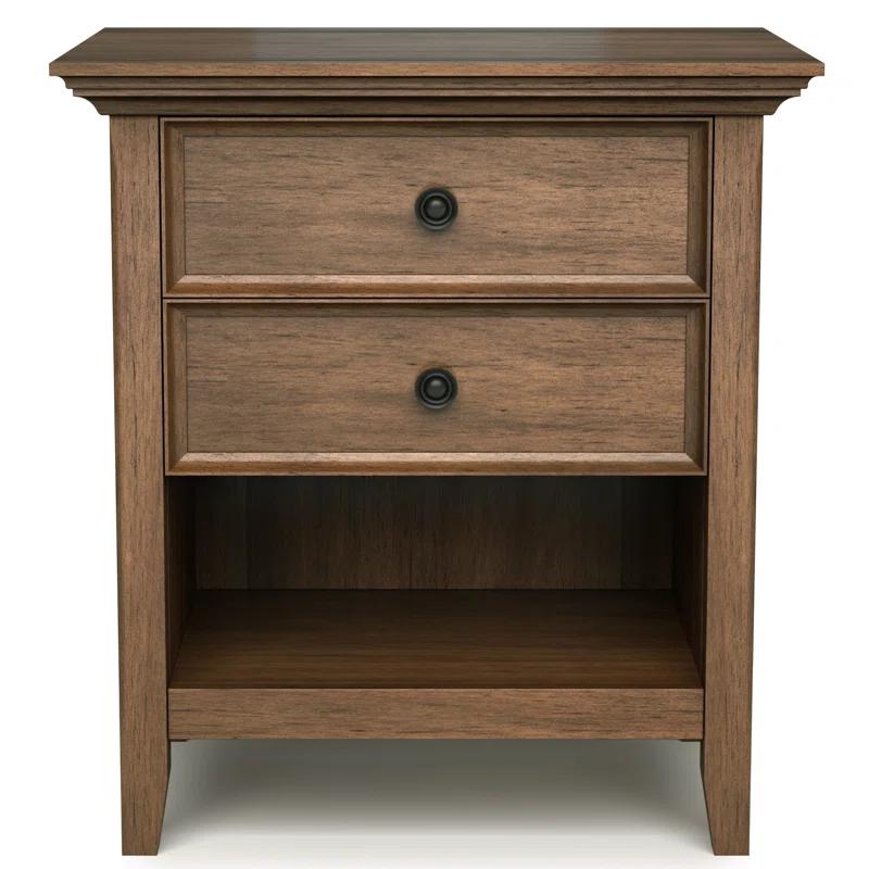 Simpli Home Amherst 24"W 2-Drawer Solid Wood Nightstand with Open Shelf