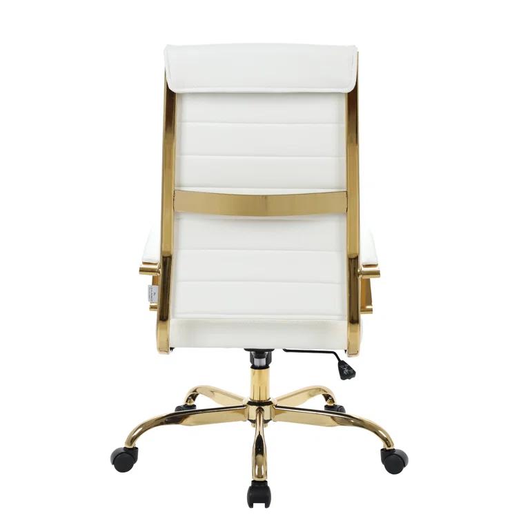 Everly Quinn Humairaa Benmar Leather Office Chair in Gold Base