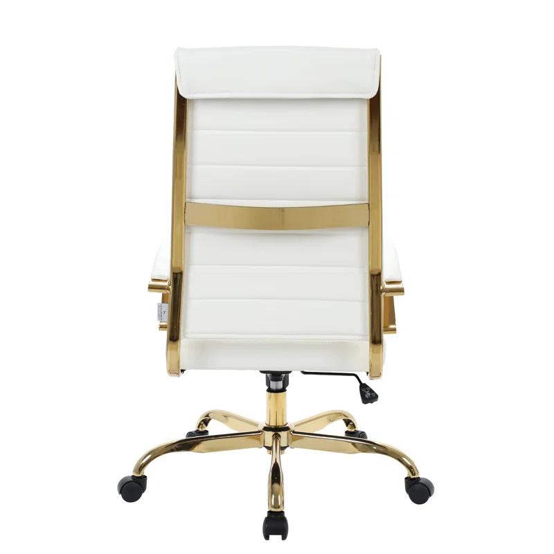 Everly Quinn Humairaa Benmar Leather Office Chair in Gold Base