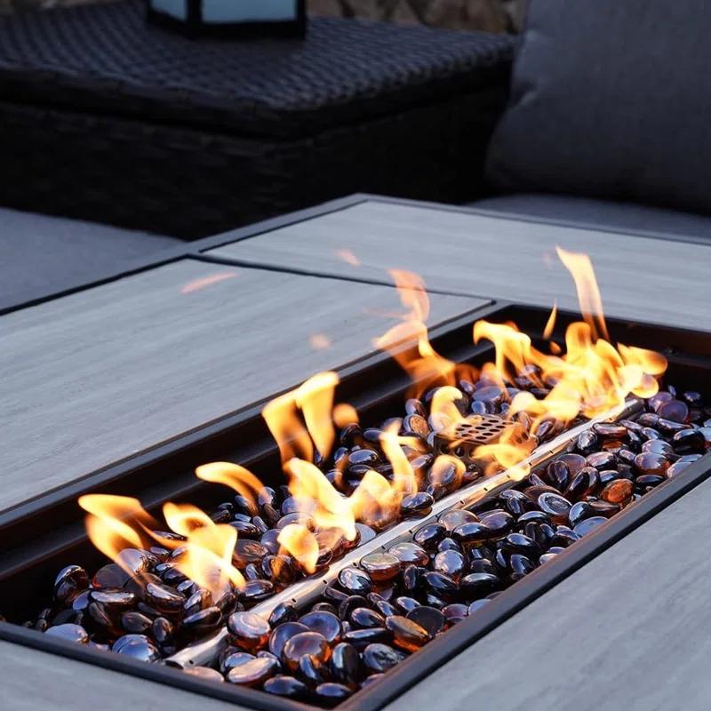 olilawn Olilawn Outdoor 43-Inch CSA Safety Approved Gas Fire Pit Table 50000 BTU Rectangle Propane Fire Pit with Ceramic Tile Top and Wicker Base