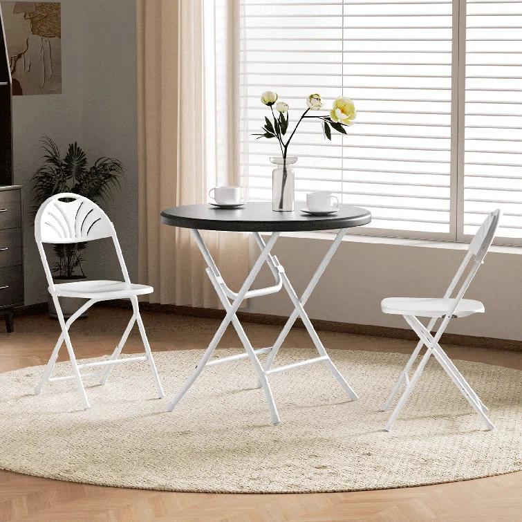 MoNiBloom 31.5" Round Folding Banquet Table, Portable Plastic Coffee Card Dining Table for Outdoor Party Event