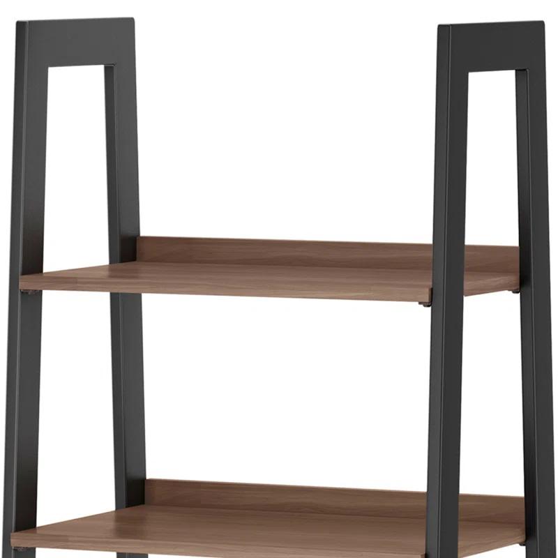 Simpli Home Sawhorse Modern Industrial and Metal Ladder Shelf with Storage in Walnut