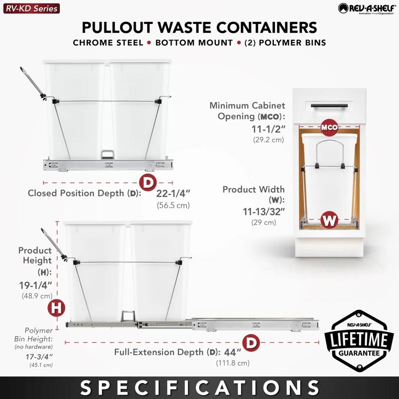 Rev-A-Shelf Double Sliding Pull-Out Waste Bin Containers