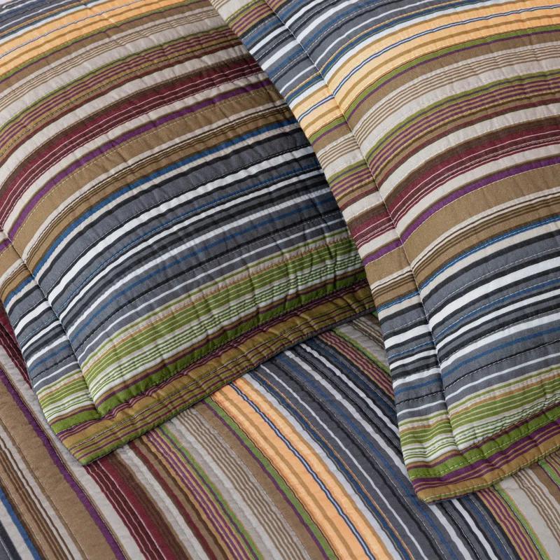 Chezmoi Collection Cotton Quilted Striped Quilt Set