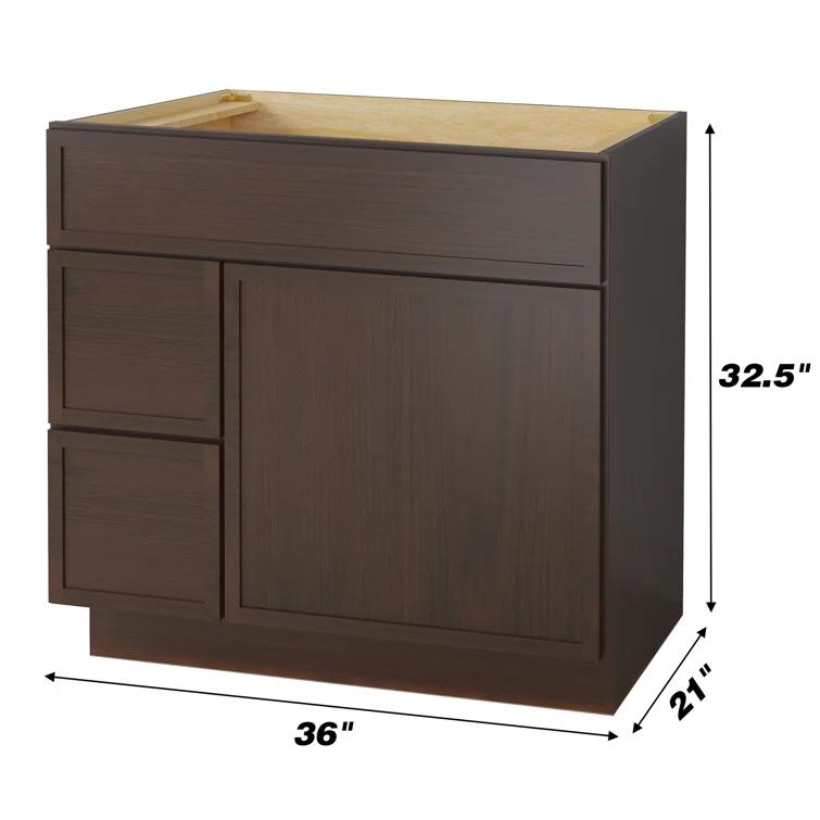 36" W Birch Plywood Freestanding Single Base 2 Drawers Storage Cabinet with Soft Close Door