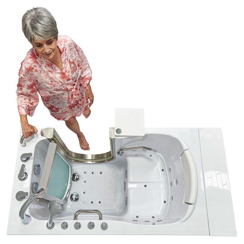 Ella Walk In Baths 931185P Royal 32"x52" Acrylic Air and Hydro Massage Walk-In Bathtub, 5 Piece Fast Fill Faucet, 2" Dual Drain