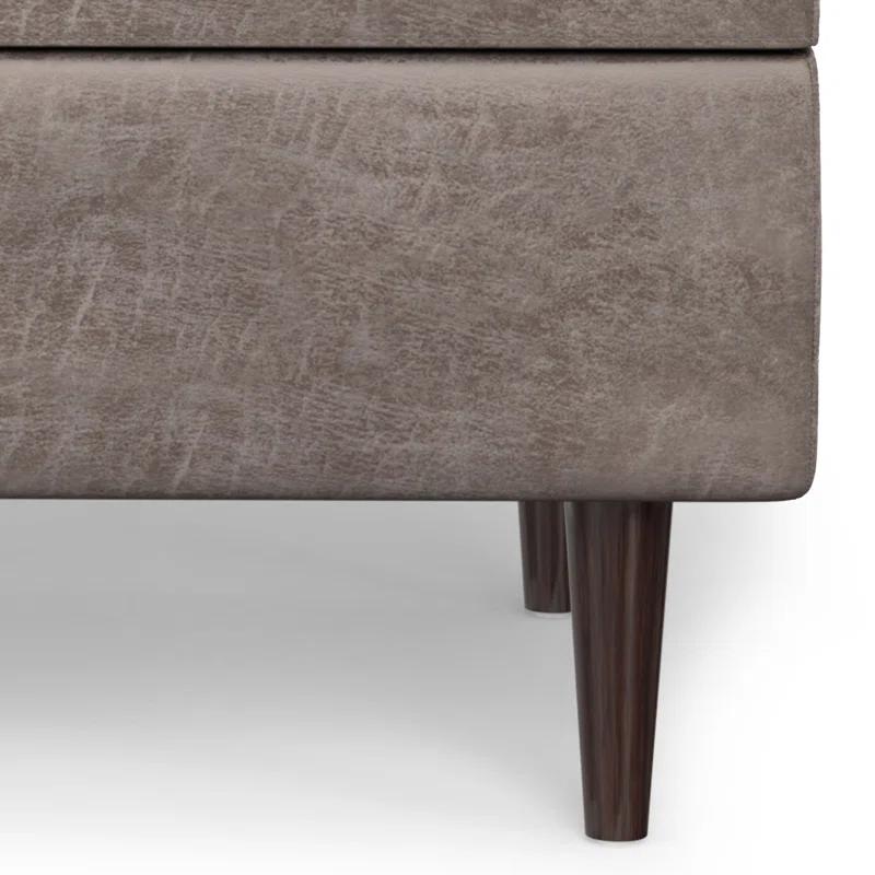 Simpli Home Shay 34"W Upholstered Coffee Table Storage Ottoman with Lift Top and Tufted Detailing