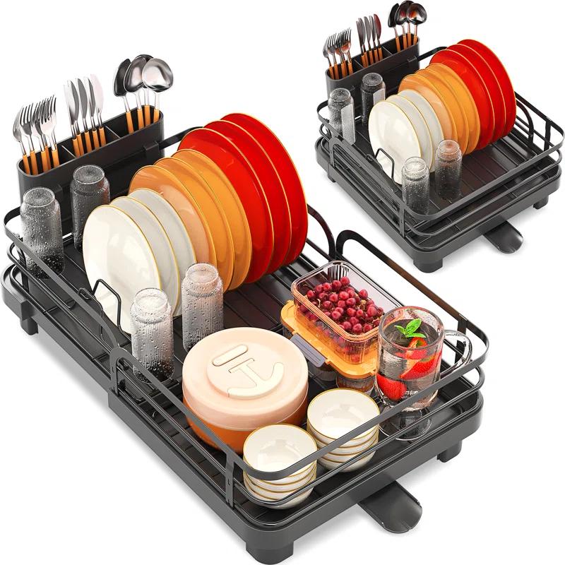 KINGRACK Stainless Steel Expandable Kitchen Dish Rack, Dish Drying Rack for Kitchen Counter, Adjustable Plate Rack,Extra Large Capacity Dish Drainer