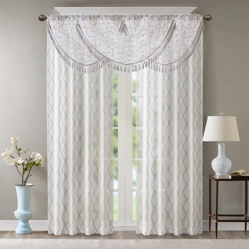Madison Park Irina Diamond Sheer Embroidered Waterfall Valance