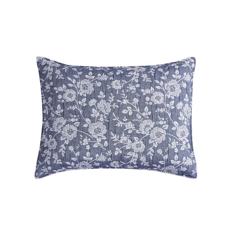 Design Studio CEDAR COURT Marguerite Floral Navy Soft Woven Matelasse Jacquard Cotton Blend Quilt Set