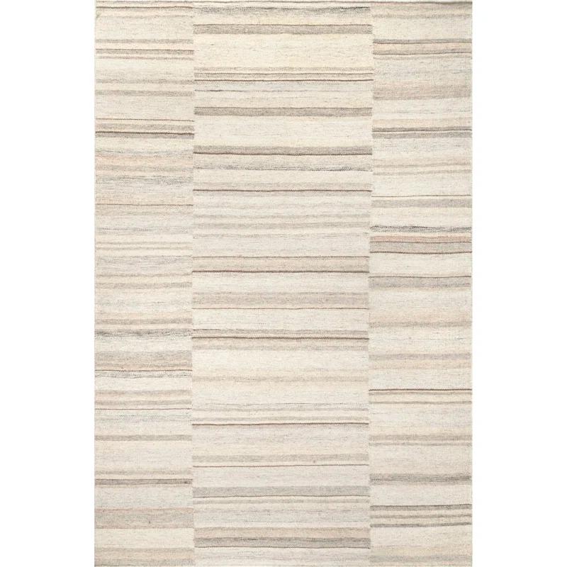 Latitude Run® Marble Striped Wool-Blend Beige Area Rug