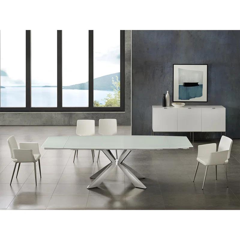 Extendable Glass Top Metal Base Dining Table