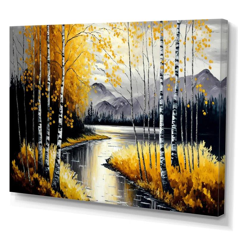 " Gray And Yellow Birch Trees By The Lake II "