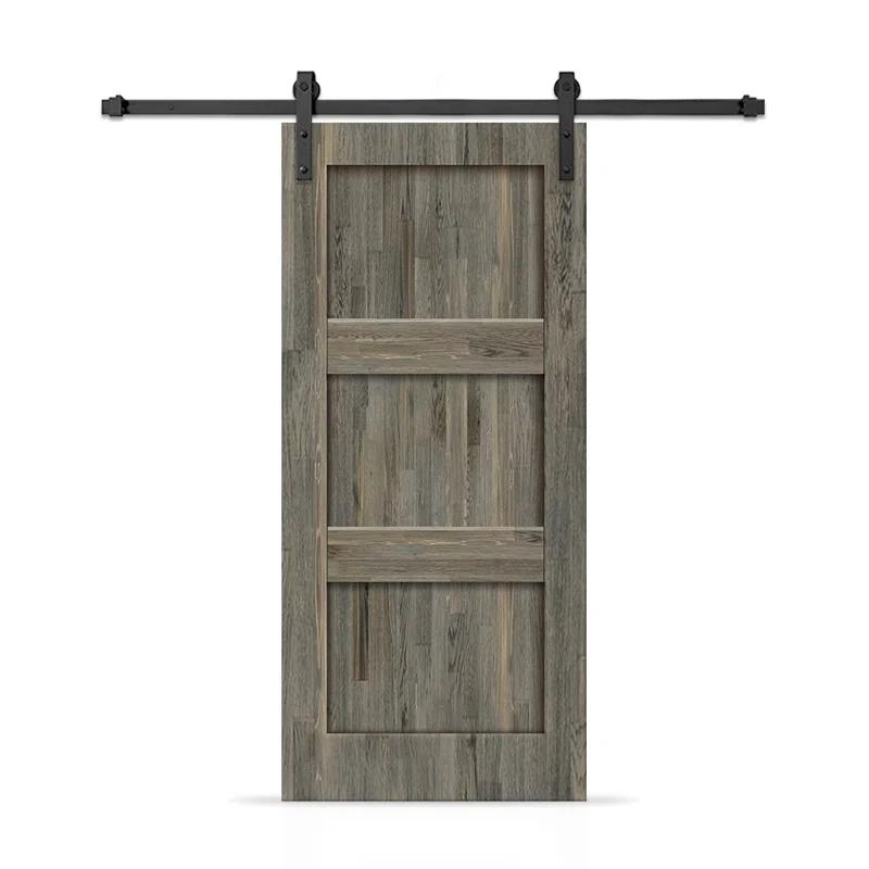 Calhome 3 Panel Shaker Stained Pine Wood Interior Sliding Barn Door with Hardware Kit