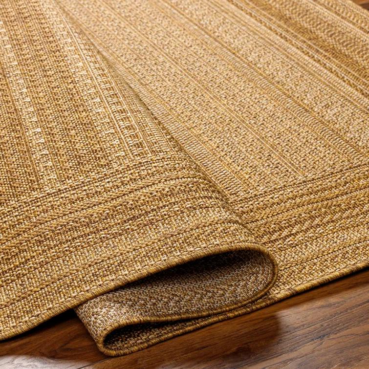 Gracie Oaks Tailyn Striped Machine Woven Polypropylene Indoor / Outdoor Area Rug in Tan/Brown