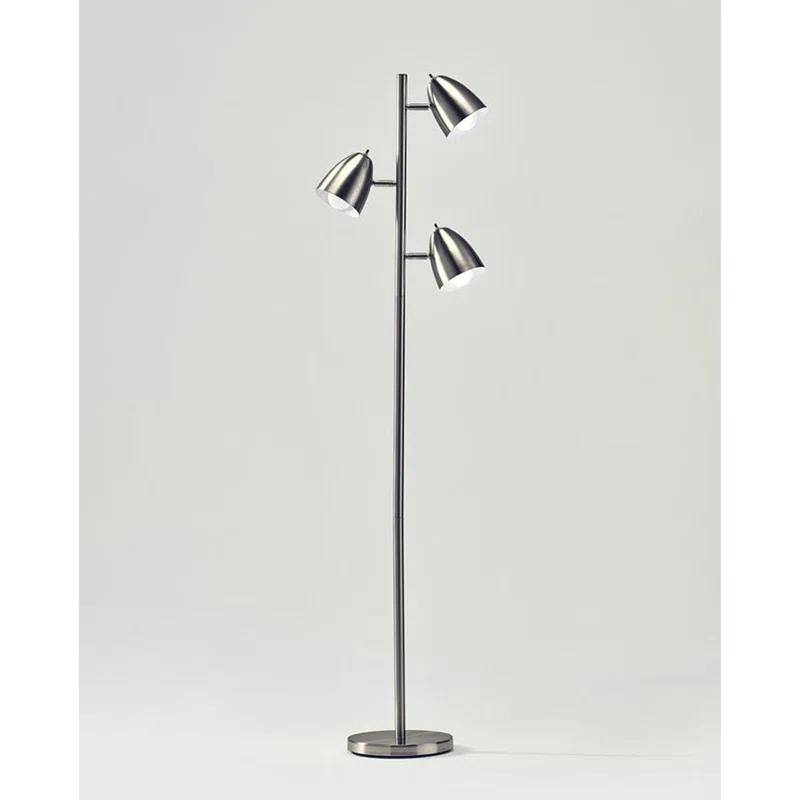 Brightech Jacob 64" Modern 3-Light Adjustable LED Floor Lamp with Silver Finish and Metal Cone Shades, Bulbs Included