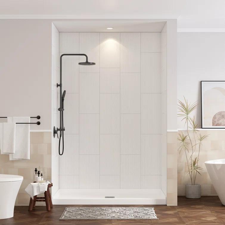 CASAINC 60"W 75/96"H Glue Up SMC Shower & Tub Wall Panel Surround,0.138 Thick,Cuttable,Quick Install