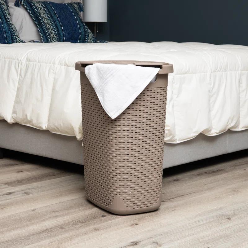 Mind Reader Mind Reader 50L Slim Laundry Hamper, Clothes Basket, Lid, Wicker Design, Plastic