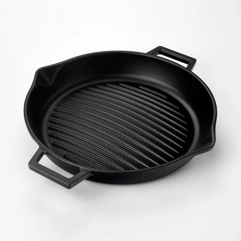 LAVA CAST IRON Lava Enameled Cast Iron Grill Pan 12 inch-Concave-Round with Pour Spouts