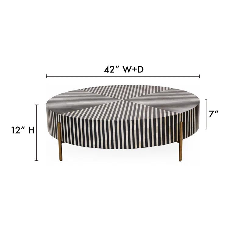 Modern 48" Black and White Metal Round Coffee Table