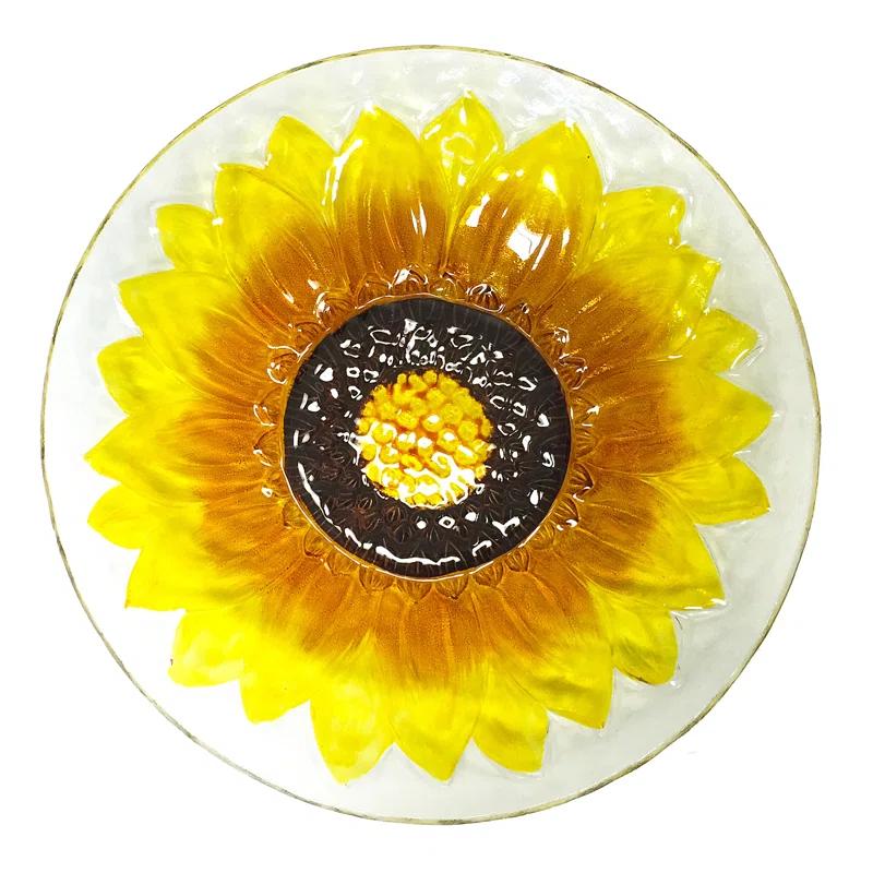 Continental Art Center 18" Decorative Glass Sunflower Plate and Bird Bath | Wayfair