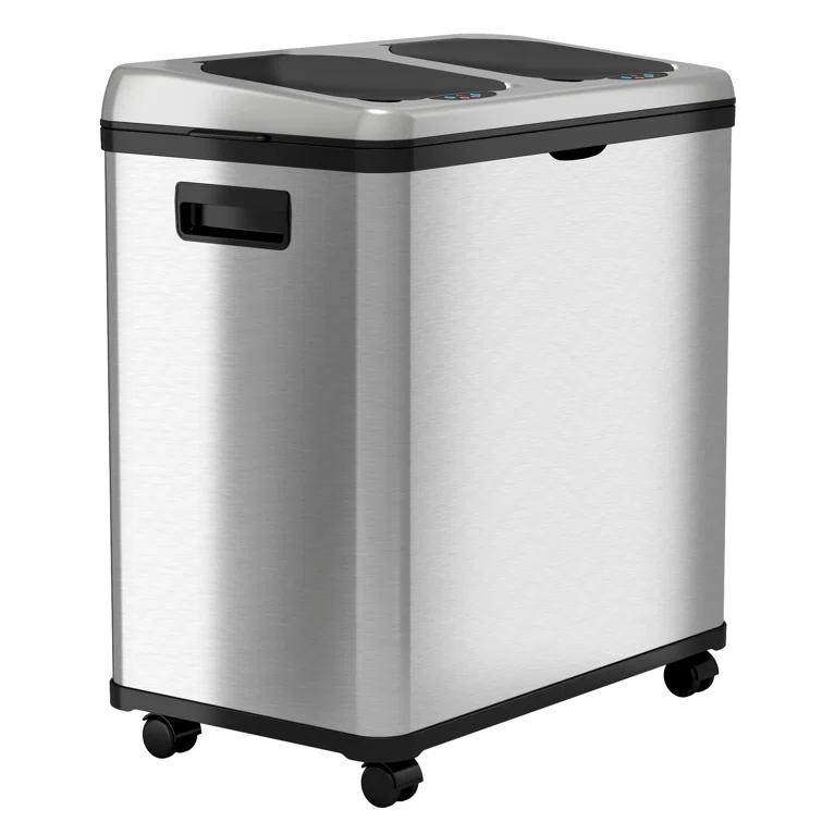 iTouchless Erik Stainless Steel 16 Gallon Motion Sensor Multi-Compartments Trash & Recycling Bin