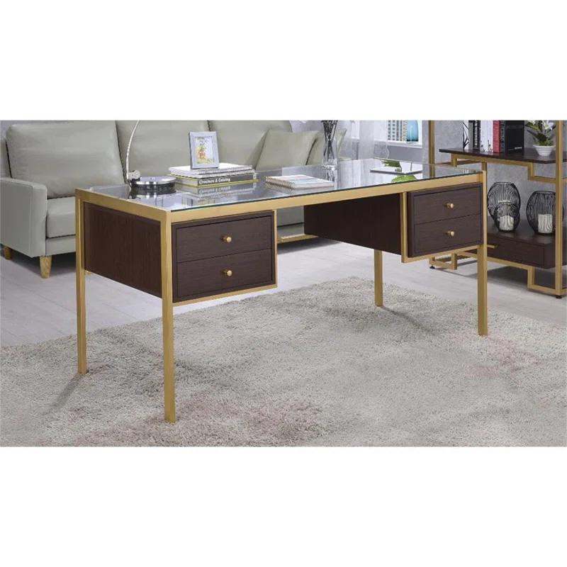 Everly Quinn Solid Wood Top Metal Base Writing Desk