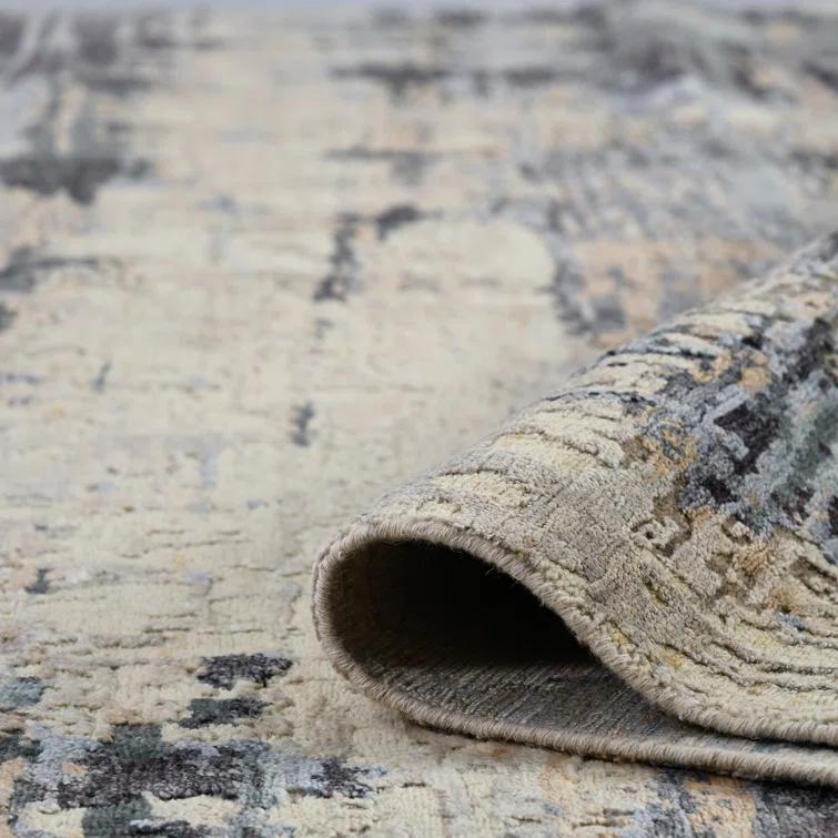 AMER Rugs Serena Abstract Hand-Knotted Wool/Viscose Area Rug in Gray/Ivory