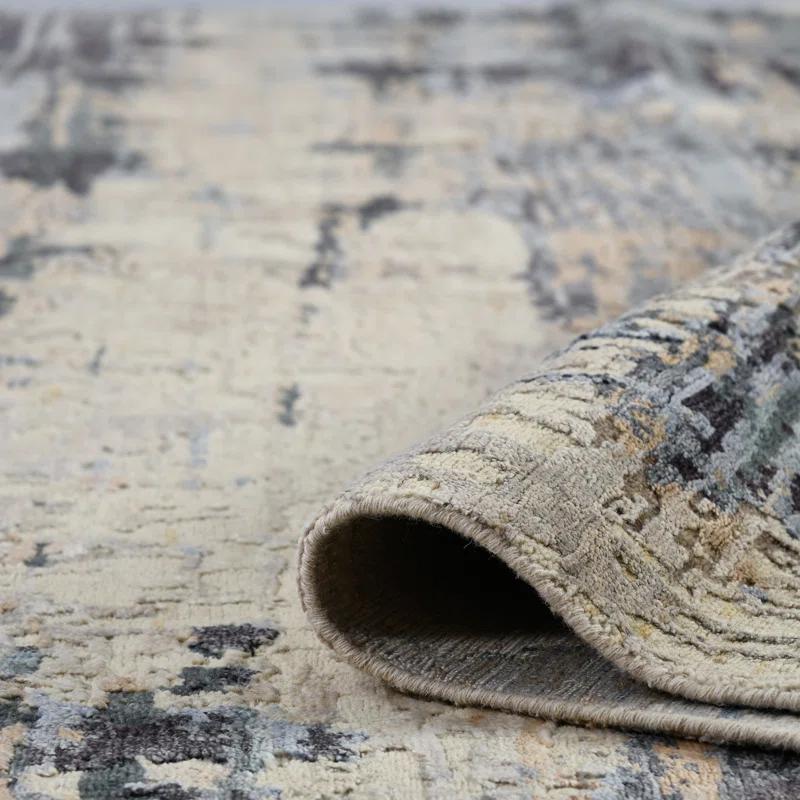 AMER Rugs Serena Abstract Hand-Knotted Wool/Viscose Area Rug in Gray/Ivory