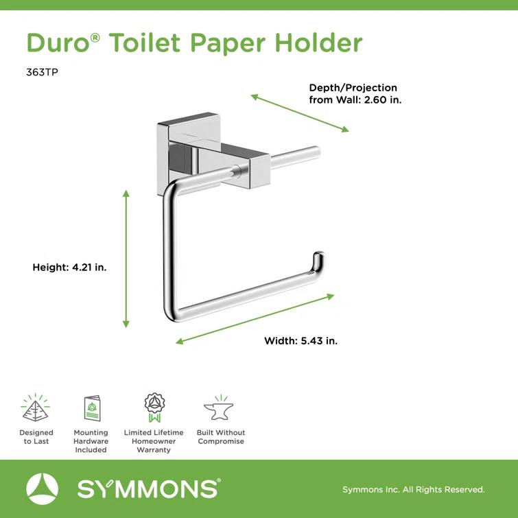 Symmons Duro Single Roll Toilet Paper Holder with Wall Mounting Hardware 363TP