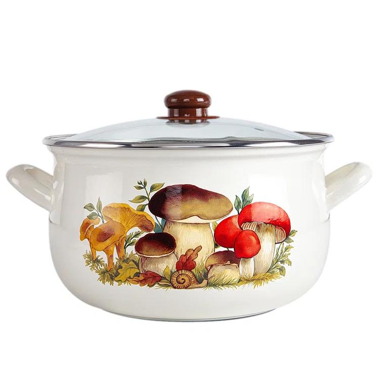 STP Goods Traditional Country Style Mushrooms Belly Deep Casserole Soup Pot with Glass Lid