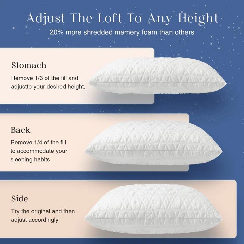 Arsuite Memory Foam Pillows For Sleeping, Shredded Memory Foam Cooling Pillows Queen Size 2 Pack - Adjustable Bed Pillows For Hot Sleepers, Firm Pillow For Neck Shoulder Pain, Queen